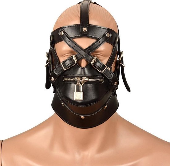 Masque double souple fétiche - Bondage Masque isolant en simili-cuir avec  fermeture éclair frontale - Cagoule BDSM avec laçage - Sex toy esclave pour
