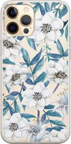 iPhone 12 Pro Max transparant hoesje - Bloemen / Floral blauw | Apple iPhone 12 Pro Max case | TPU backcover transparant