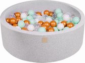 MeowBaby® Ronde Ballenbak set incl 200 ballen 90x30cm - Licht Grijs: Wit, Goud, Transparant, Mint