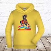 Gele hoodie met paard -James & Nicholson-134/140-Hoodie meisjes