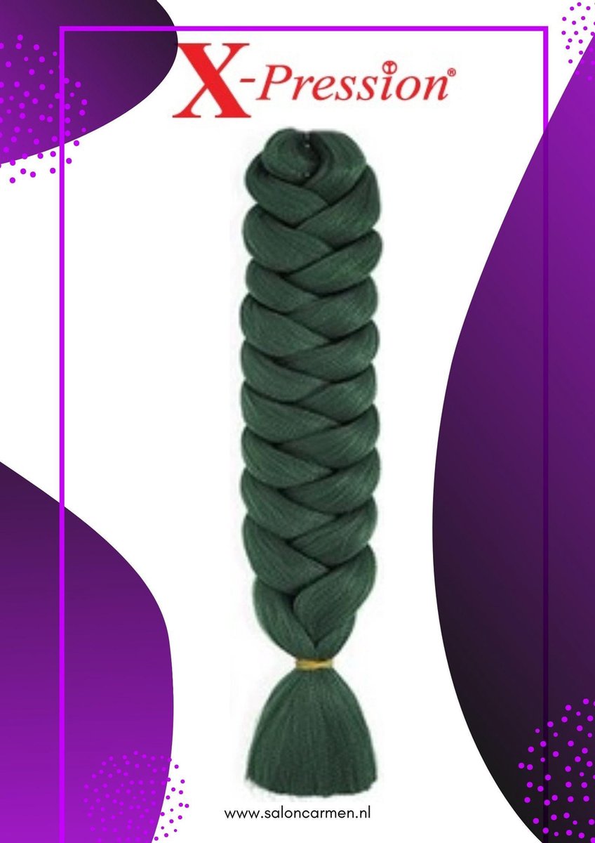 X-Pression Ultra Braid Premium- Donkergroen - Green - Synthetisch Haar + Groene vlechtkraaltjes