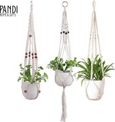 Pandi Macramé Plantenhangers - Mix van 3 hangers met kralen - 3 verschillende kleuren kralen