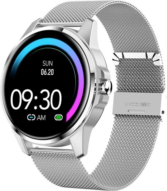 Belesy® MERCURY - Smartwatch Dames - Smartwatch Heren - Horloge - 1.22 inch - Kleurenscherm - Stappenteller - Bloeddruk - Hartslag - Touch Screen - Staal – Zilver - Moederdag