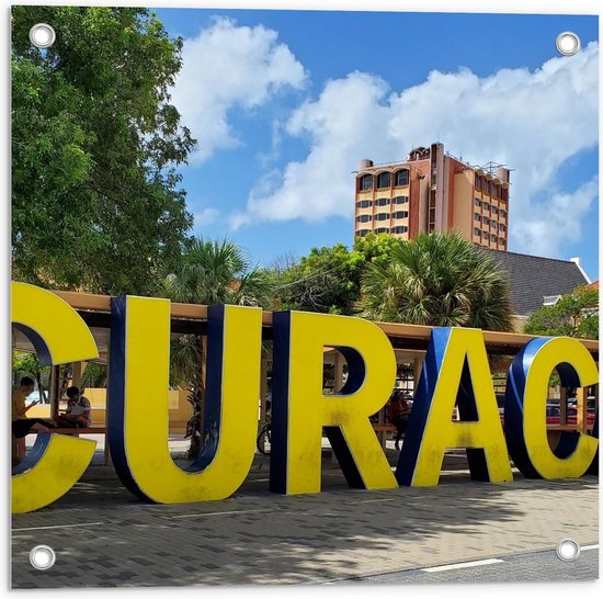 Tuinposter - Gele Letters Curacao - Foto op Tuinposter (wanddecoratie voor buiten en binnen)