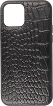 DiLedro - BackCover Echt Leer iPhone 12 Mini Shock Proof - Croco Black