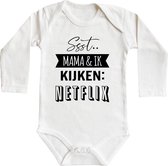 Romper - Ssst.. mama & ik kijken Netflix - maat: 62/68 - lange mouw - baby - mama - rompertjes baby - rompertjes baby met tekst - rompers - rompertje - rompertjes - stuks 1 - wit