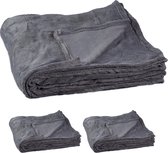 Relaxdays 3x fleece deken 200x220 cm - plaid - bank kleed - polyester - grijs- xxl - groot