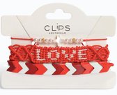 Clips Amsterdam set armbanden - Rood - Wit - Love met kruisje