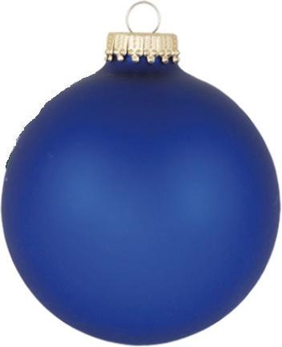 Blauwe Matte Glazen Kerstballen 8 cm - doosje van 4 (koninklijk blauw)