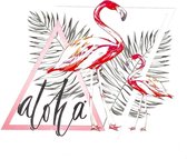 Flamingo Aloha Tekst Strijk Applicatie 24.5 cm / 20 / Zwart Grijs Roze