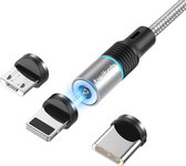 Magnetische USB kabel voor smartphone & tablet - Universele kabel met magnetische aansluiting - 2 Meter - Zilver - Voor Apple/Samsung/Huawei/LG/Motorola/Xiaomi/HTC/etc
