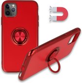 iPhone 11 Pro Hoesje Rood - Siliconen Back Cover met Ring Kickstand - Geschikt voor Magneet Houders