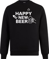 Sweater zonder capuchon - Trui - Happy new Year -  Sweater - Vest - Jumper - Ronde Hals Sweater - Oud&Nieuw - Jaarwisseling - Happy Holidays - Zwart - Happy New Beer - XL