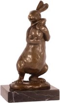 Konijn met jong - Bronzen beeld - Modern sculptuur - 16,1 cm hoog