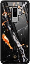 Samsung S9 Plus hoesje glass - Marmer zwart oranje | Samsung Galaxy S9+ case | Hardcase backcover zwart