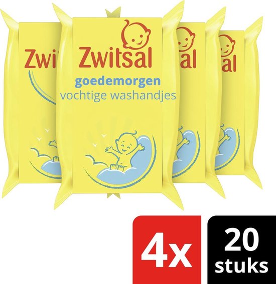Lingettes humides Zwitsal Baby Good Morning - 4 x 20 pièces - Pack économique