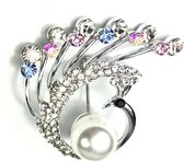 Zilverkleurige Pauw Broche 4 x 4 cm