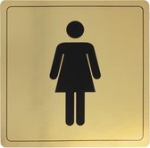 Dames toilet – zelfklevend Deurbordje Sticker- Gouden Aluminium – 14 x14cm