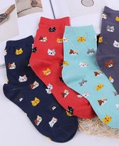 Sokken dames 3 paar print kat - blauw - rood - licht blauw - 36-40