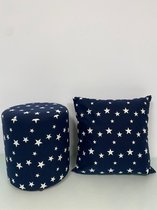 Decoratie set: poef en kussen met sterrenprint - 2-delige set (donkerblauw)