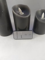 Set van drie Led Kaarsen Donker Grijs op batterijen met bewegende vlam en afstandsbediening