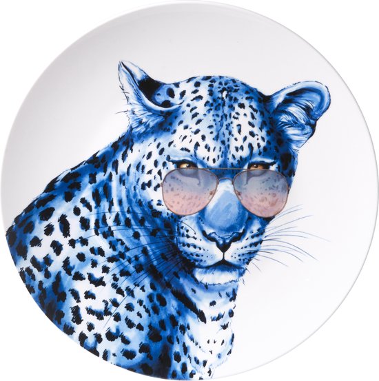 Heinen Delfts Blauw | Bord Luipaard met bril | Ø 31 cm