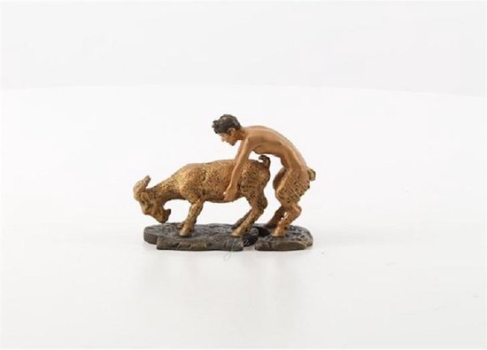 Beeld erotisch - Satyr met Geit, Bestialiteit - Brons - 7 cm hoog