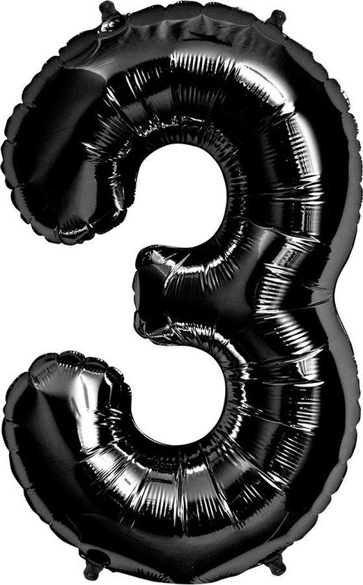 Helium ballon - Cijfer ballon - Nummer 3 - 3 jaar - Verjaardag - Zwart - Zwarte ballon -