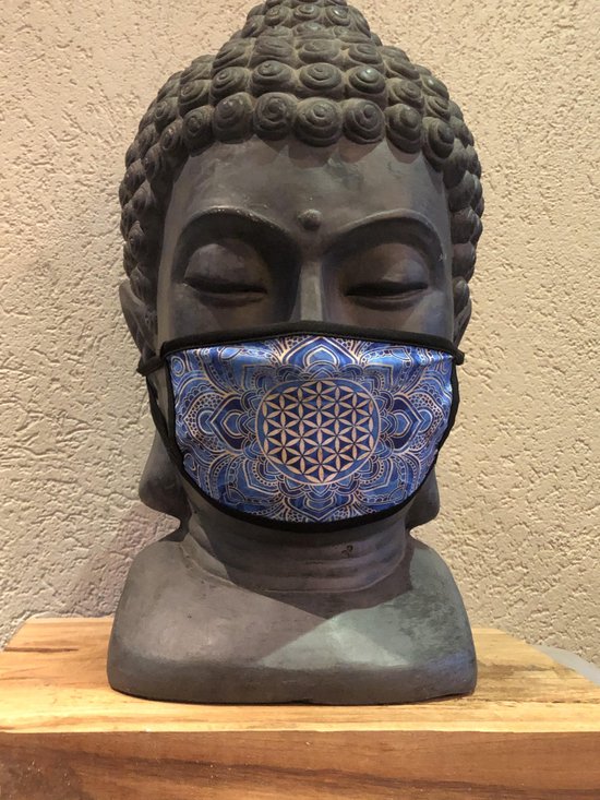 Mond kapje Blue Mandala - Limited Edition - Zen Art Fashion | Wellness-House | - Uniek ontwerp - Blauw - Mandala art