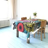 Marimekko afneembaar tafelkleed 2,50 x 1,40 Siirtolapuutarha geel, rood en blauw