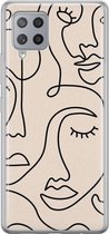 Samsung Galaxy A42 hoesje siliconen - Abstract gezicht lijnen - Soft Case Telefoonhoesje - Print / Illustratie - Beige