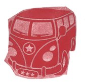 Retro Bus Flock Strijk Applicatie L - 15 x 14,6 cm / Bordeaux Rood