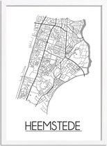 Heemstede Plattegrond poster A4 + Fotolijst Wit (21x29,7cm) - DesignClaud