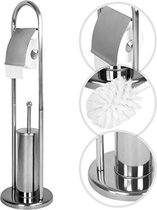 Aquamarin Brosse de Toilette avec Support - Porte-rouleau WC - Brosse WC - Porte-rouleau WC Debout - Porte-rouleau WC sans Embouts Très stable - Acier inoxydable - 80 X 22 X 22