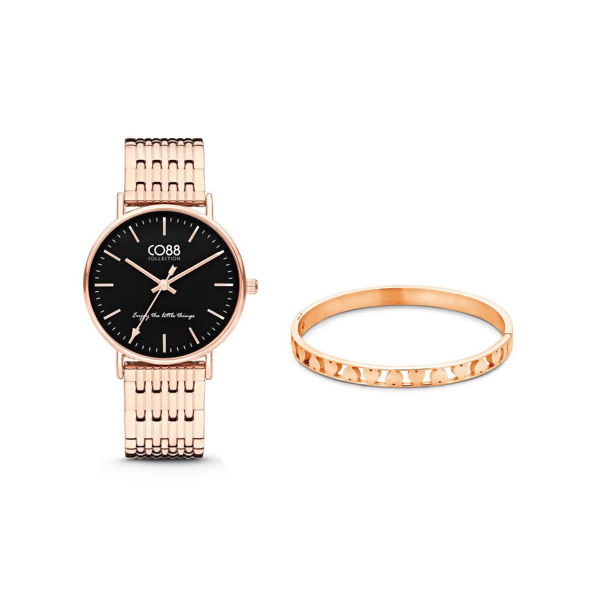 CO88 Collection Gift Set 8CO SET036 Horloge Geschenkset - Horloge met Armband - Ø 36mm - Rosékleurig - Zwart