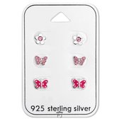 Vlinder set van 3 verschillende meisjes oorbellen met kristal 925 sterling ZILVER kinderoorbellen