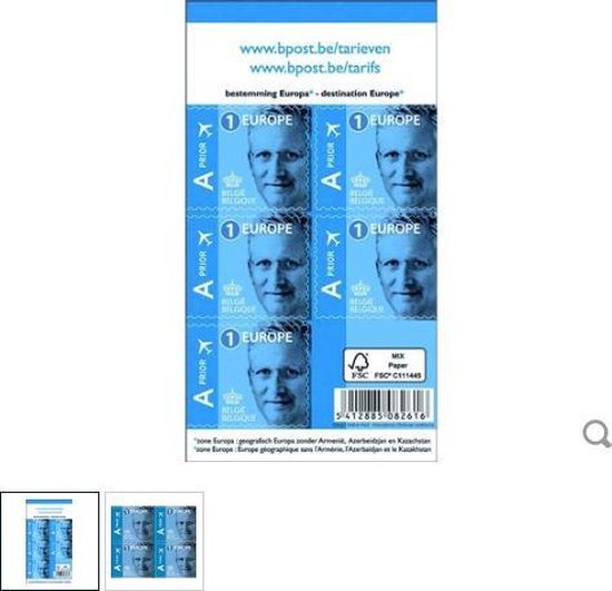 BPost postzegel tarief 1 Europa, Koning Filip, blister van 50 stuks, prior bol.com
