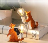 Katlamp - Kat lamp - 2 stuks Tafel lamp - Cat lamp - wit / oranje - Inclusief LED lamp | Woonaccessoire - Sfeer lamp - interieur