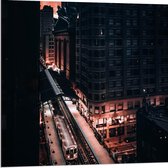 Dibond - Bovenaanzicht van de Stad in het Donker - 80x80cm Foto op Aluminium (Wanddecoratie van metaal)
