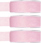 3x Hobby/decoratie roze organza sierlinten 2,5 cm/25 mm x 20 meter - Cadeaulint organzalint/ribbon - Striklint linten roze