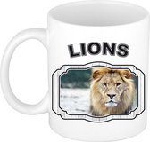 Dieren leeuw beker - lions/ leeuwen mok wit 300 ml