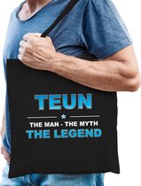 Naam cadeau Teun - The man, The myth the legend katoenen tas - Boodschappentas verjaardag/ vader/ collega/ geslaagd