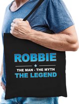 Naam cadeau Robbie - The man, The myth the legend katoenen tas - Boodschappentas verjaardag/ vader/ collega/ geslaagd