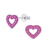 Joy|S - Zilveren hart oorbellen - 8 x 7 mm - kristal roze
