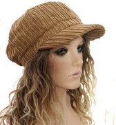 Dames pet baret met klepje ribcord kleur camel bruin maat L/XL