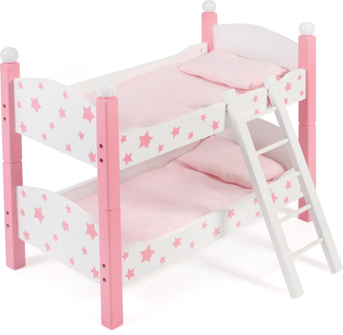 howa lit de poupée lit superposé en bois Stars étoiles avec literie blanc  rose 2440