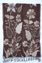 1001musthaves.com Wollen dames sjaal in bruin en beige met borduurwerk 70 x 180 cm