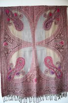 1001musthaves.com Wollen dames sjaal in roze en taupe met borduurwerk 70 x 180 cm