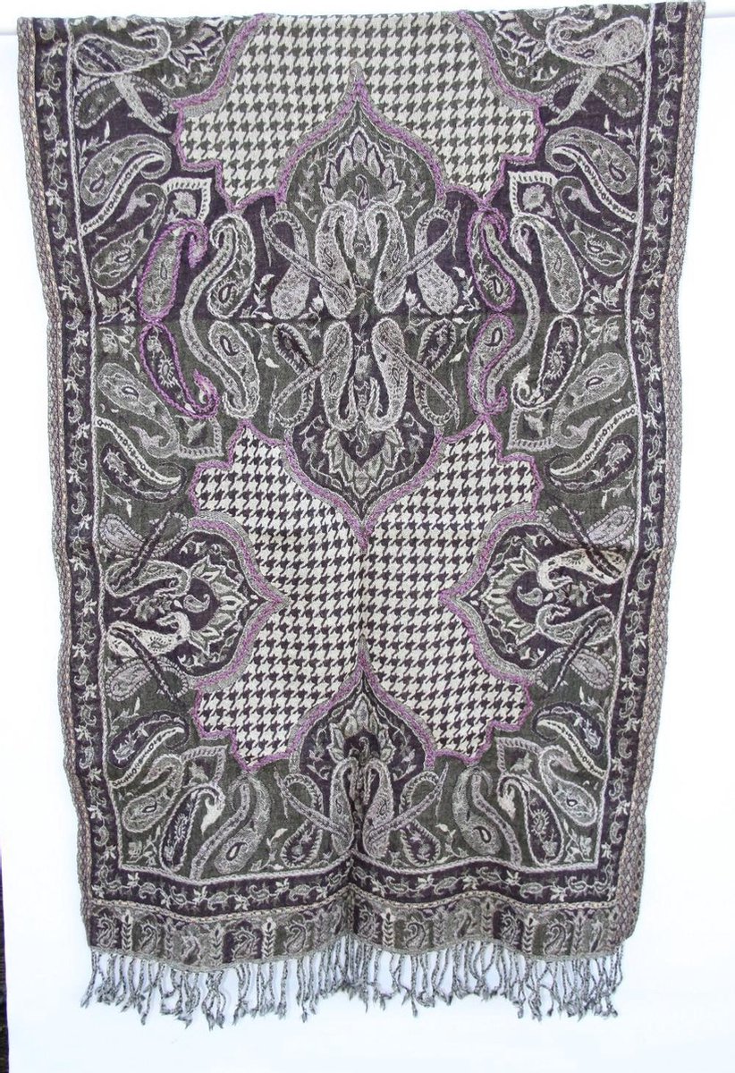 1001musthaves.com Wollen dames sjaal in legergroen met paars 70 x 180 cm