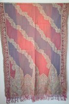 1001musthaves.com Wollen dames sjaal in lila roze vanille met fijn meerkleurig borduurwerk 70 x 180 cm